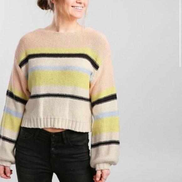 Billabong Seeing Stripes Pullover Crewneck Cropped Sweater- Size Medium - Picture 3 of 16